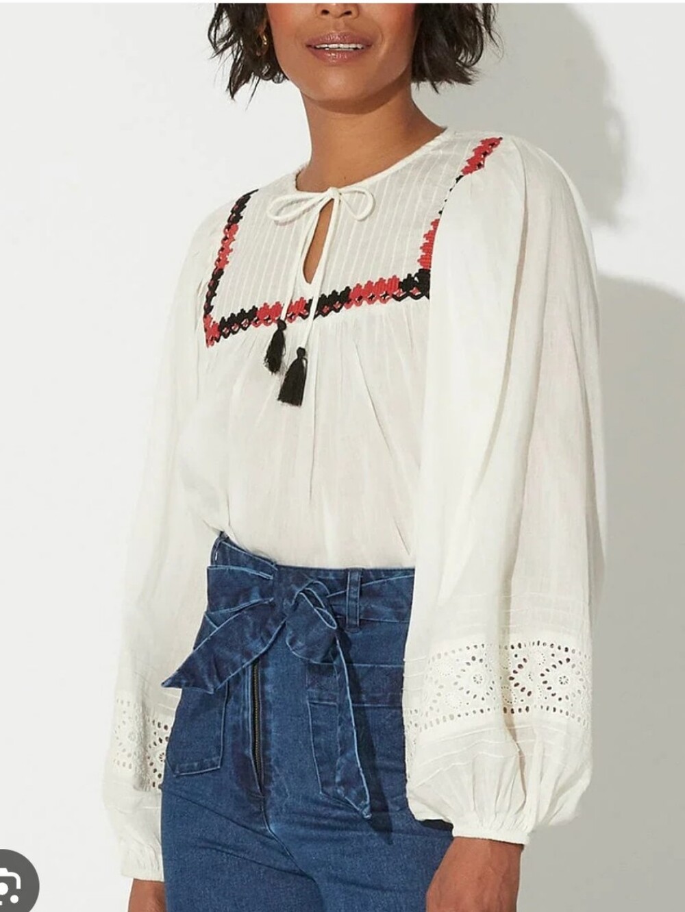 Cleobella White Embroidered Boho Blouse Size S